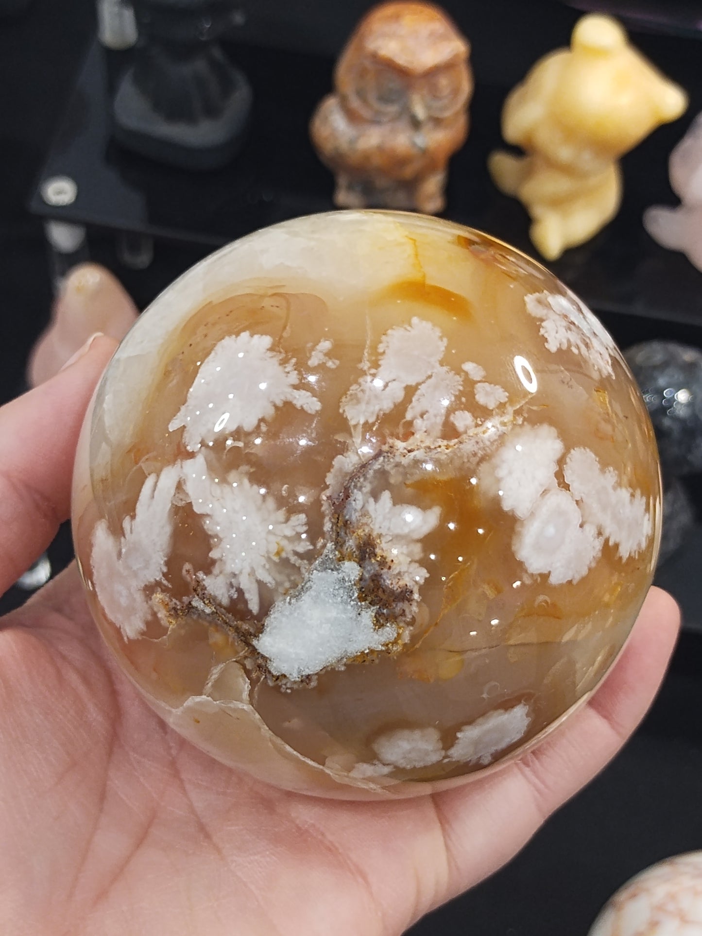 XL Flower Agate Sphere with Carnelian