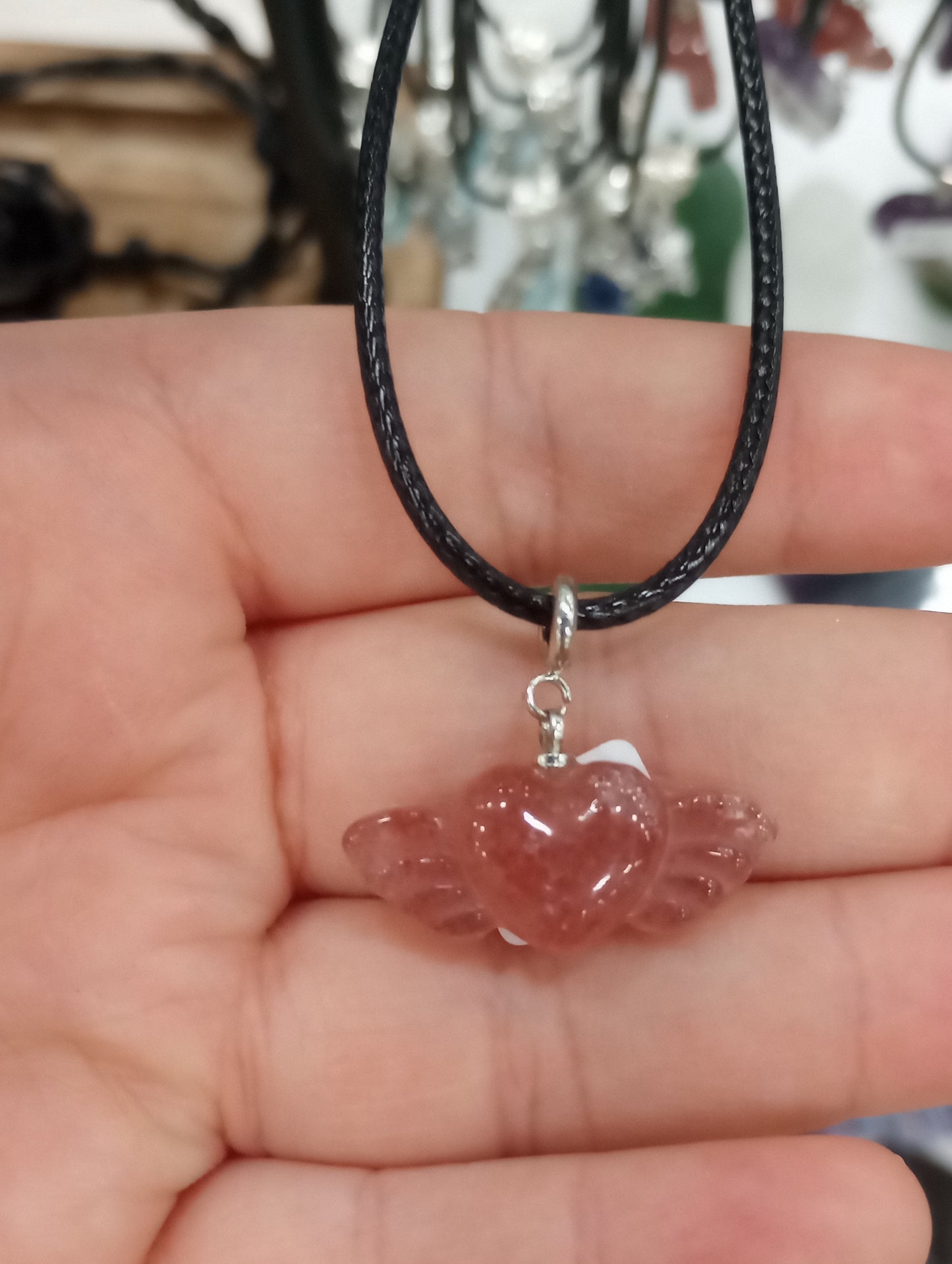 Strawberry Quartz Double Winged Heart Necklace