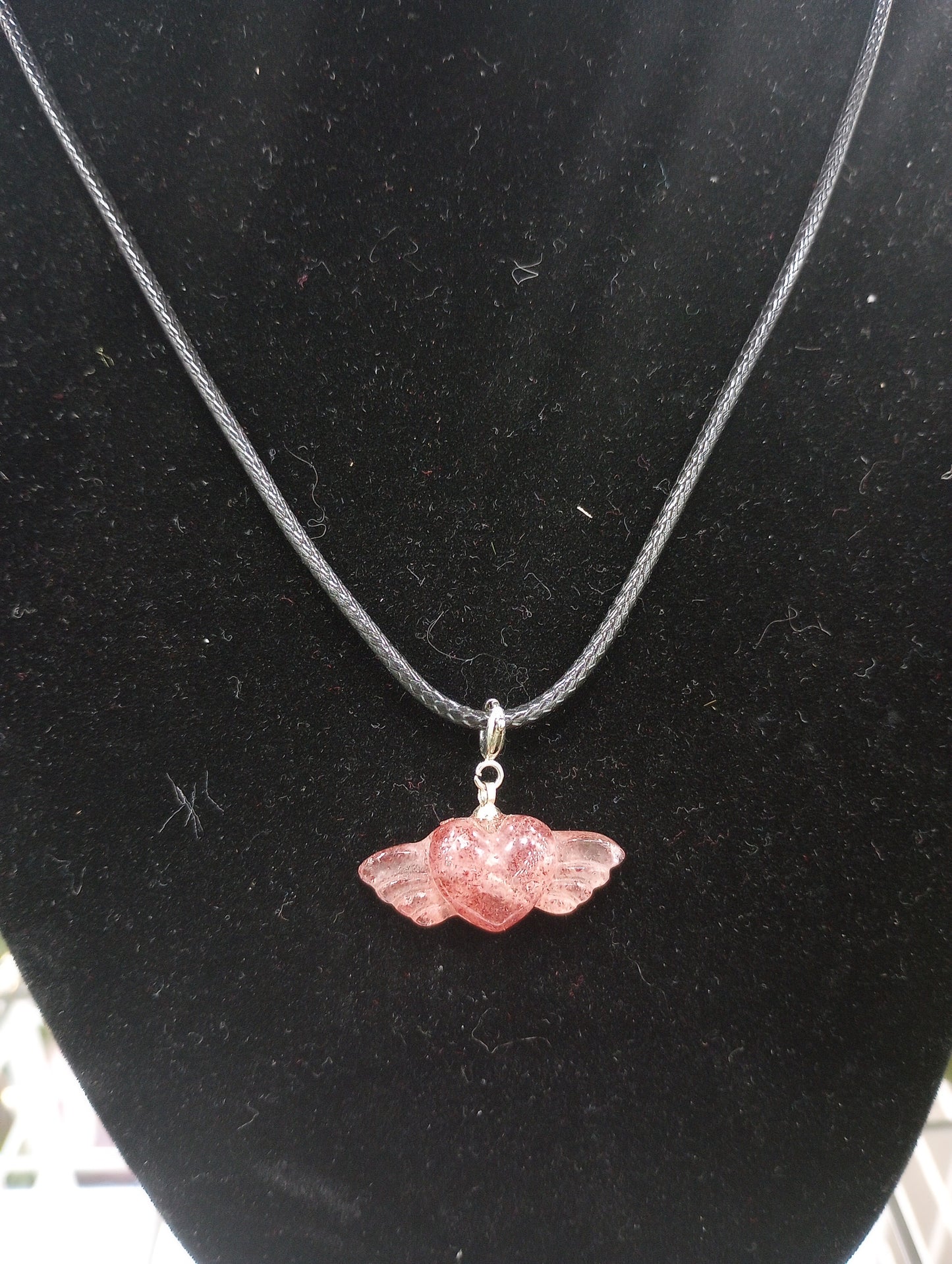 Strawberry Quartz Double Winged Heart Necklace