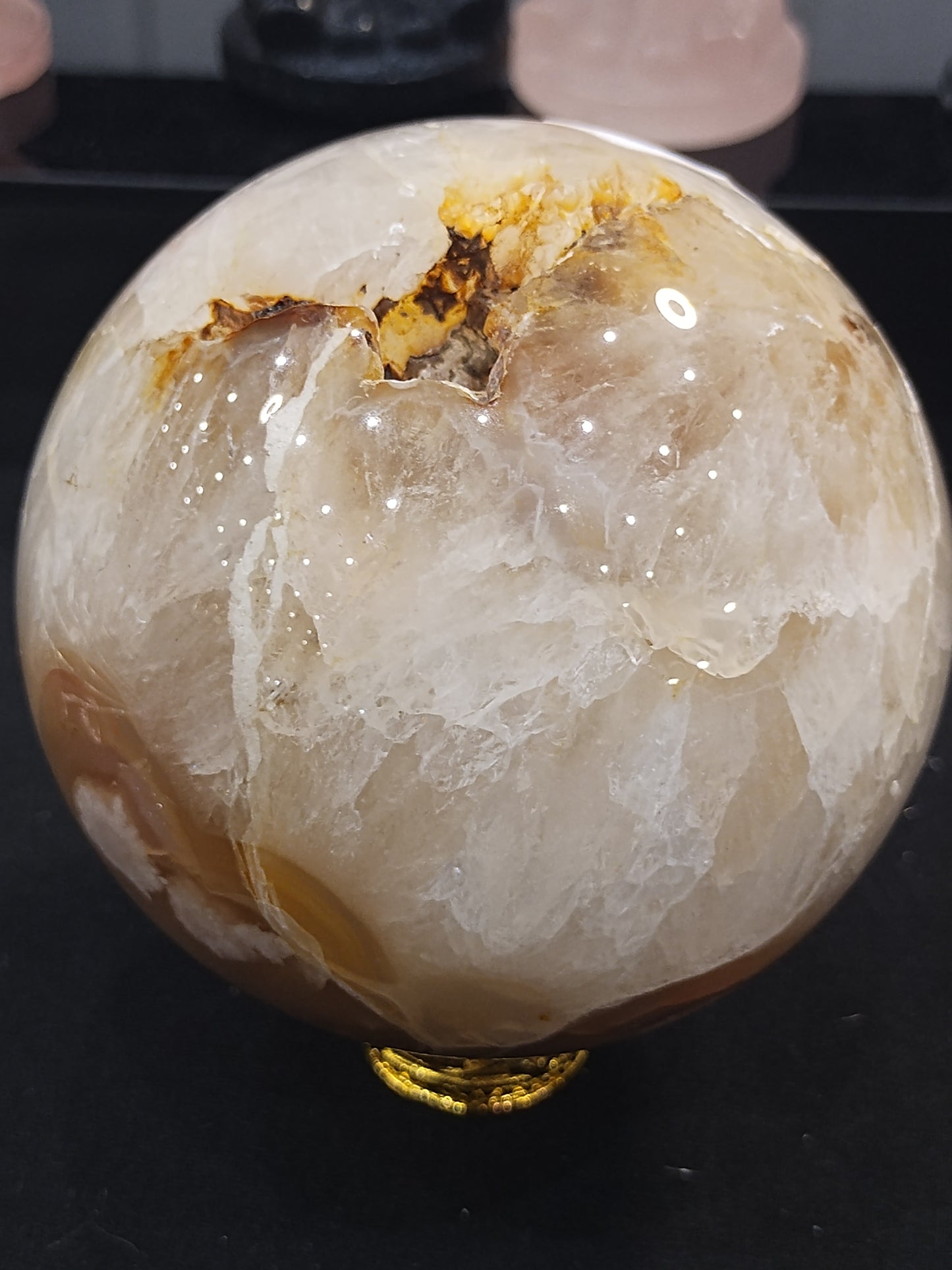 XL Flower Agate Sphere with Carnelian