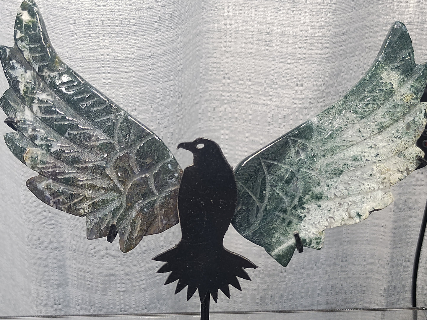 Moss Agate Eagle Stand