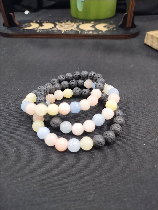 Morganite and Lava Stone Bracelets