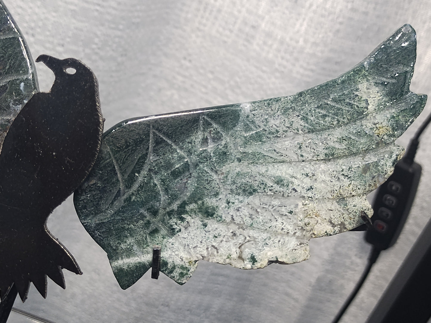 Moss Agate Eagle Stand