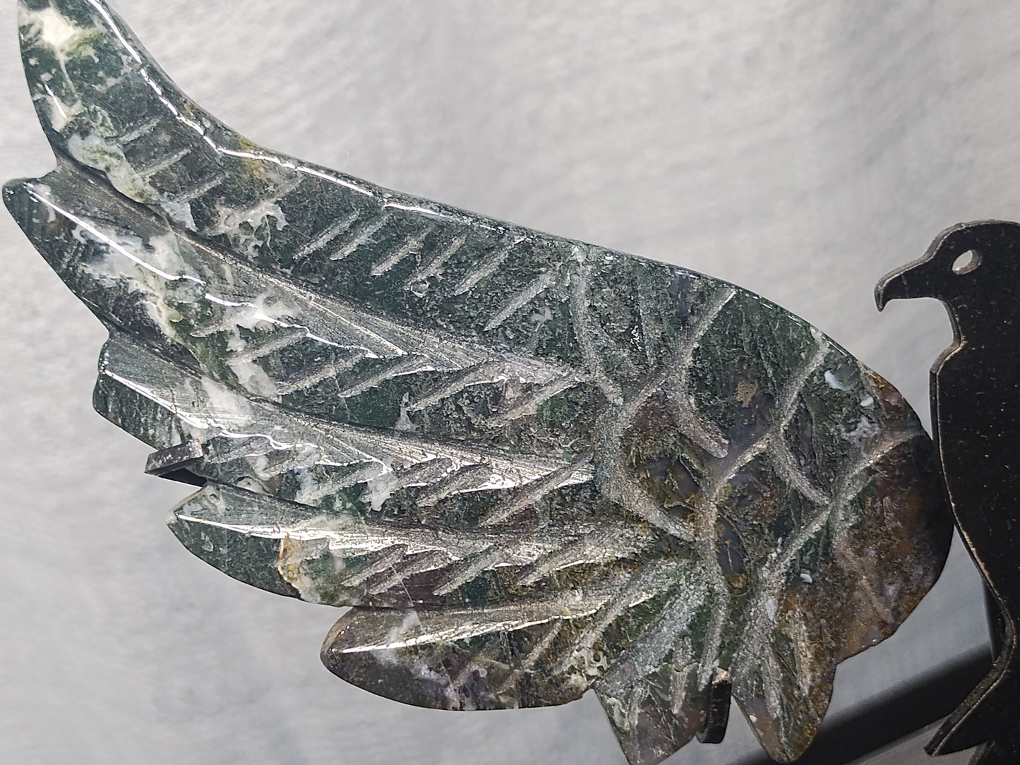 Moss Agate Eagle Stand