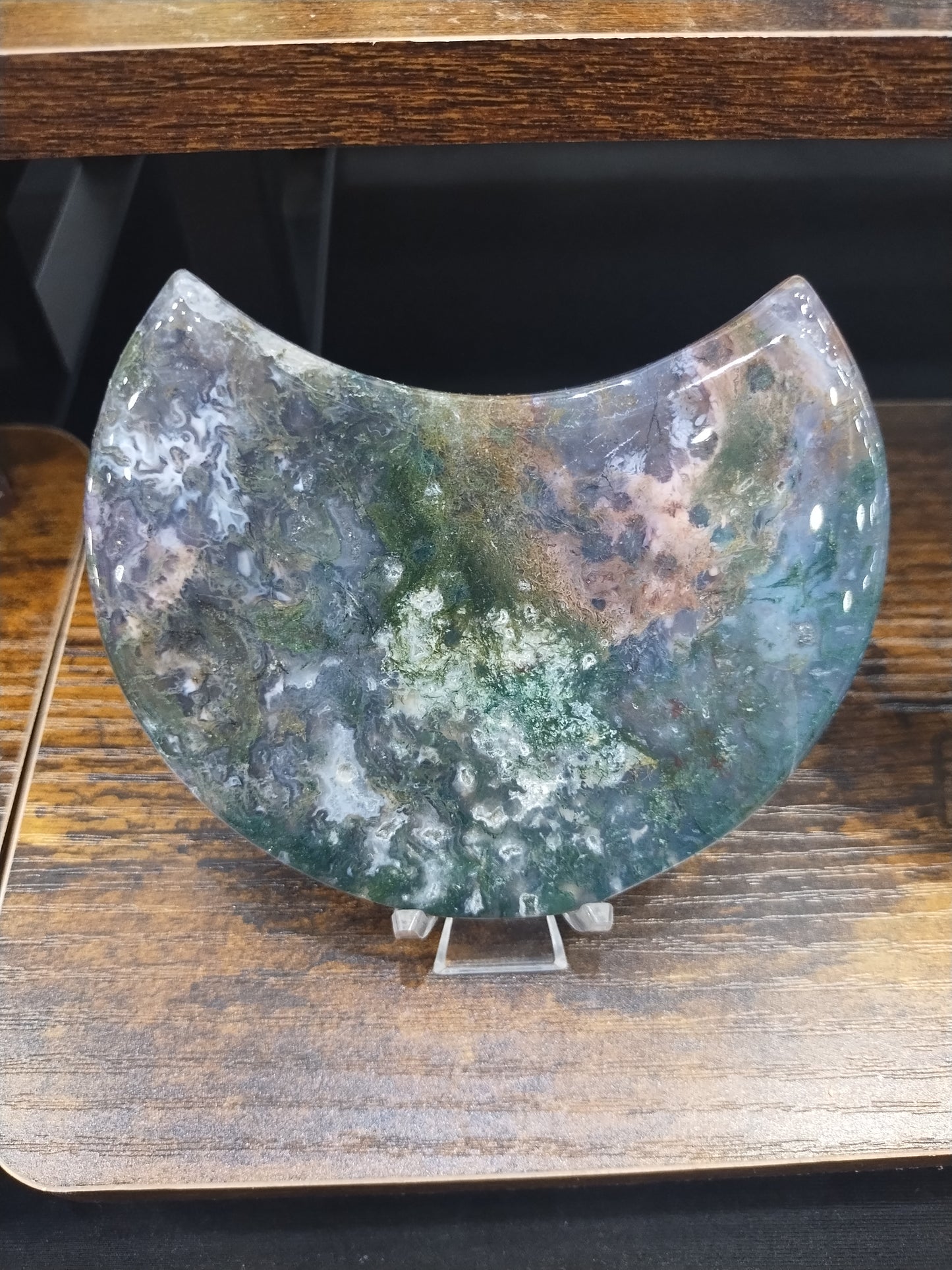Moss Agate Moon Carving