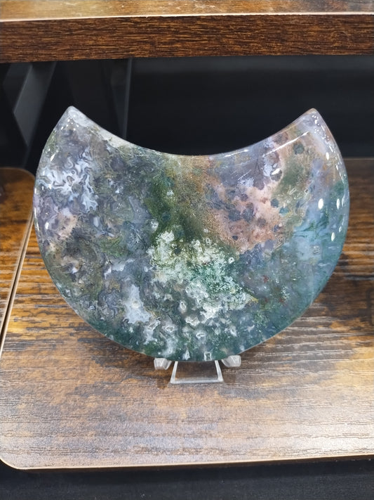 Moss Agate Moon Carving