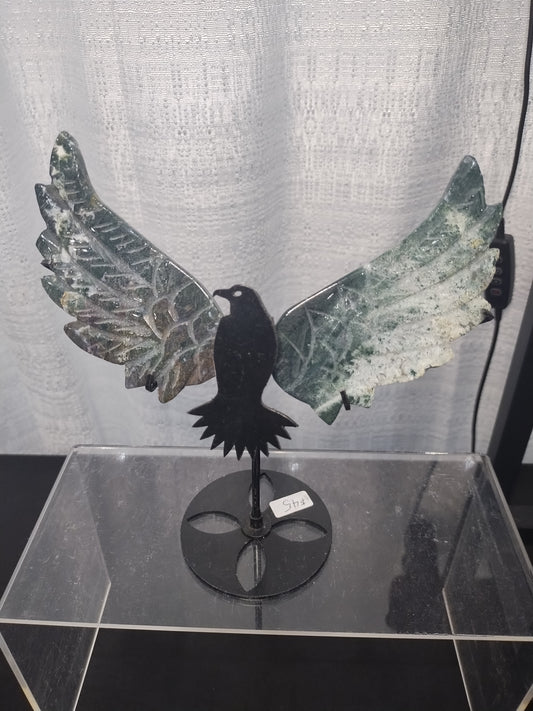 Moss Agate Eagle Stand