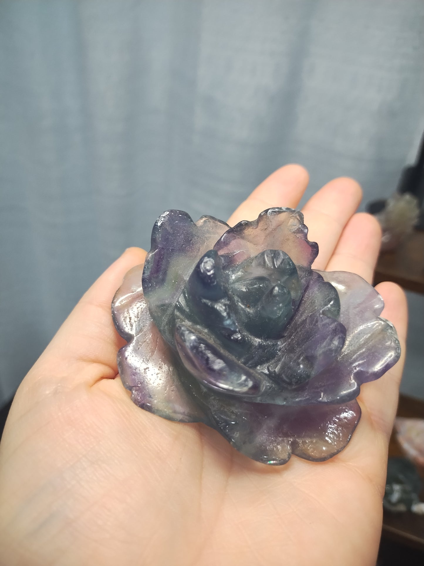 Rainbow Fluorite Rose Carving