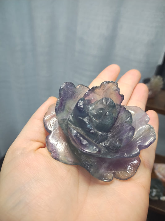 Rainbow Fluorite Rose Carving