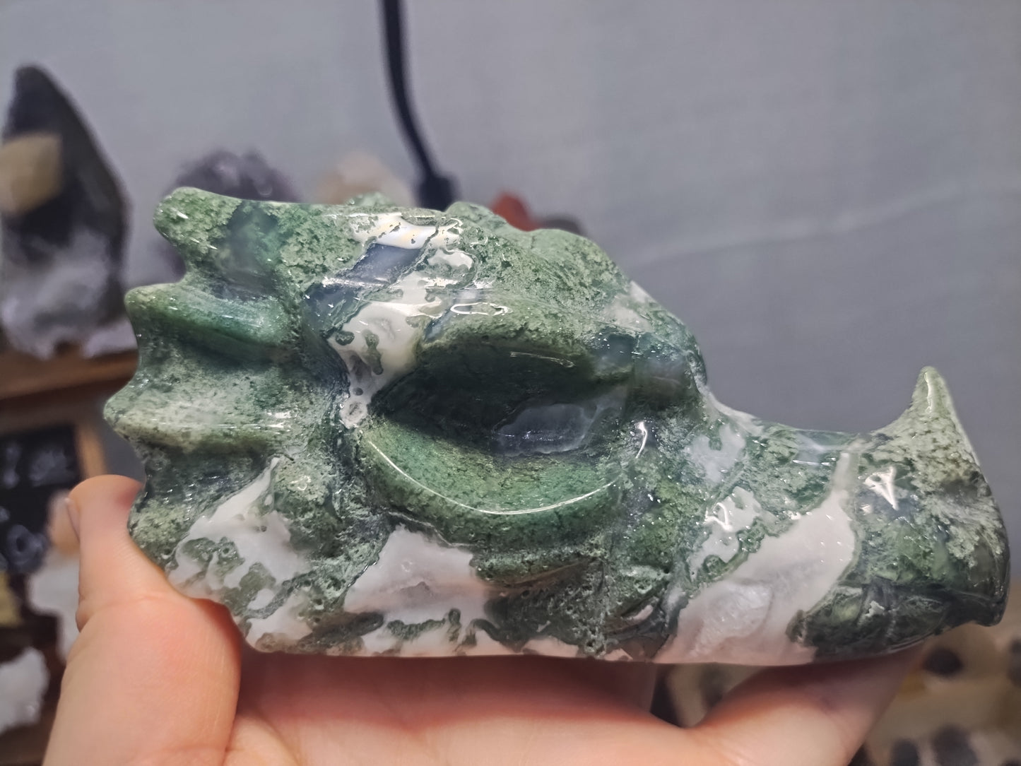 Moss Agate Dragon Head